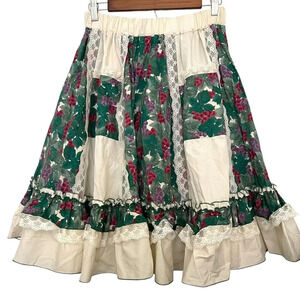 Vtg‎ Mondiki Womens Square Dance Skirt Size 4A Lace Holiday Print Prairie